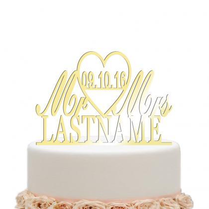 Mr And Mrs Wedding Cake Topper Personalized Date..