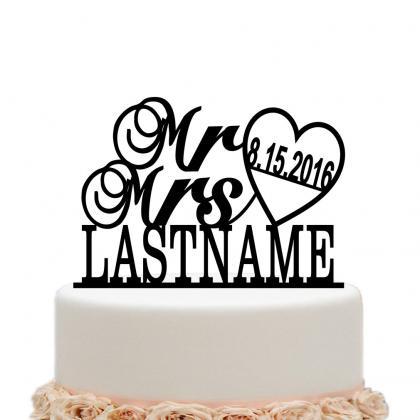 Mr And Mrs Wedding Cake Topper Personalized Date..