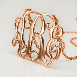 1.25inch Monogram Necklace Rose Gold Plated- 925..