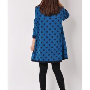Blue Woman Irregular Cotton Polka Dot Short Dress..