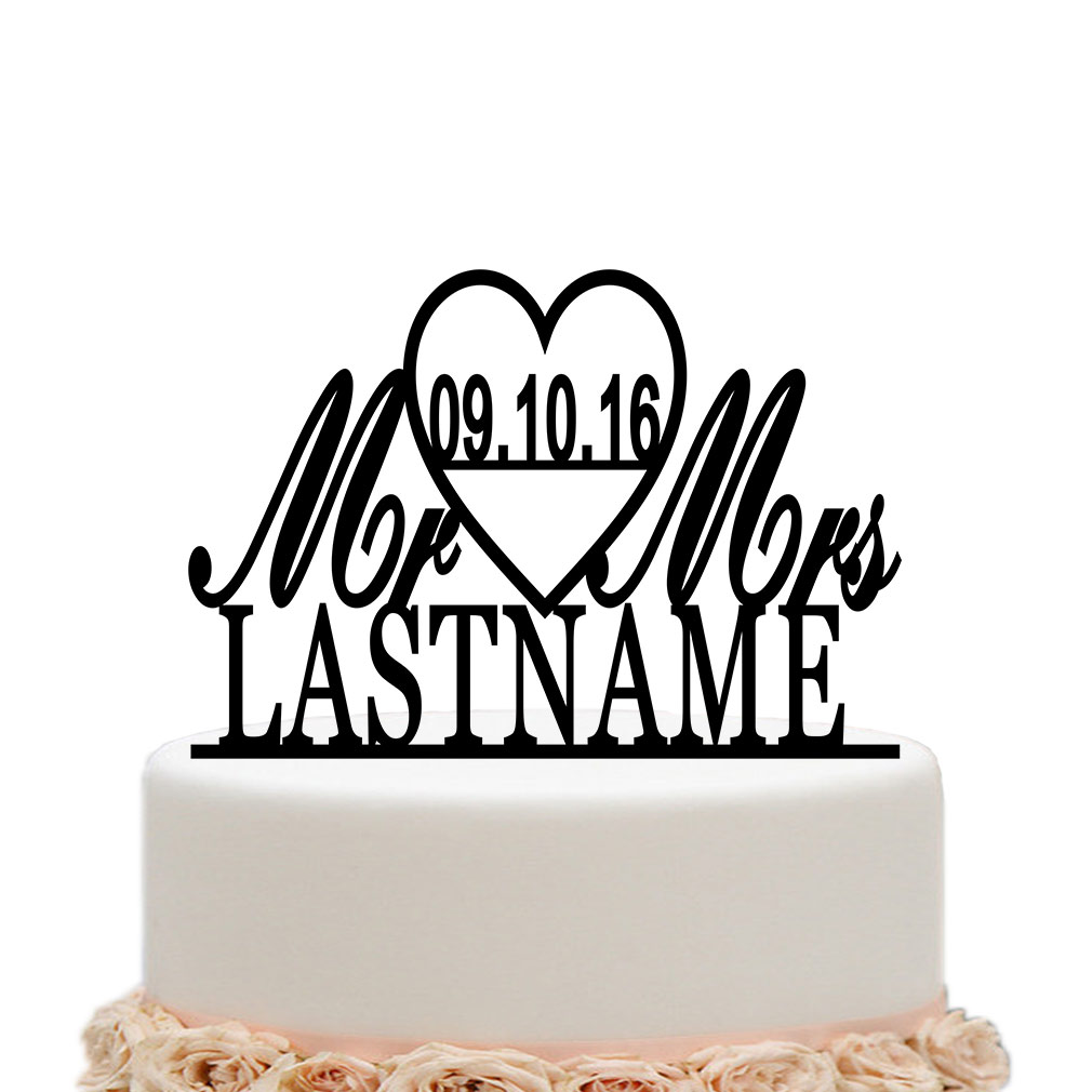 Mr And Mrs Wedding Cake Topper Personalized Date And Last Name