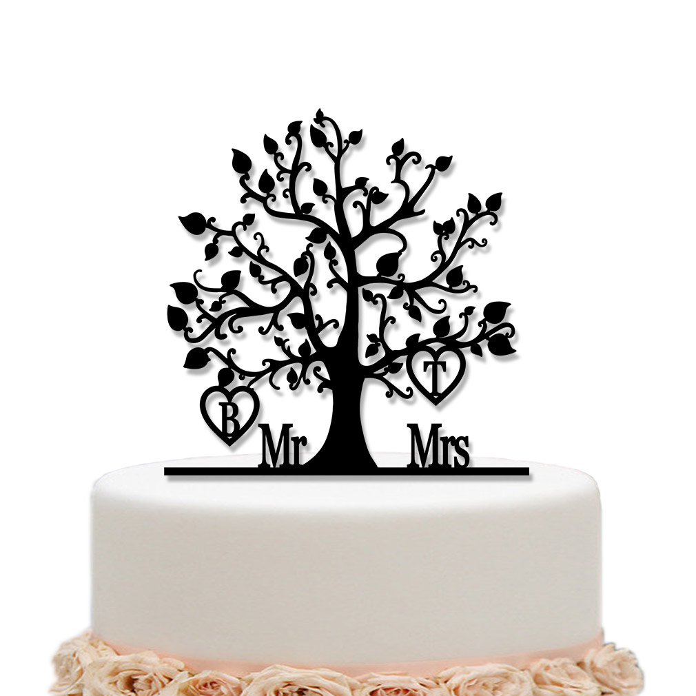 Tree Wedding Cake Topper Personalized Custom Initial Name