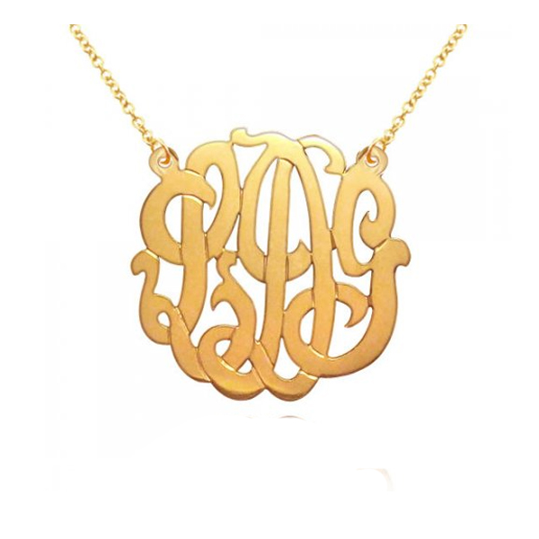 1.25inch Monogram Necklace 18k Gold Plated- 925 Sterling Silver 100% Handmade