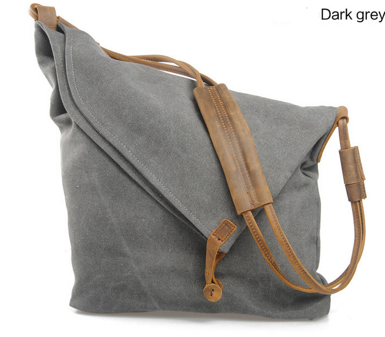 Dark Grey Vintage Retro Single Shoulder Bag Messenger Bag Handbag Tote Bag Genuine Canvas Bag -vb116