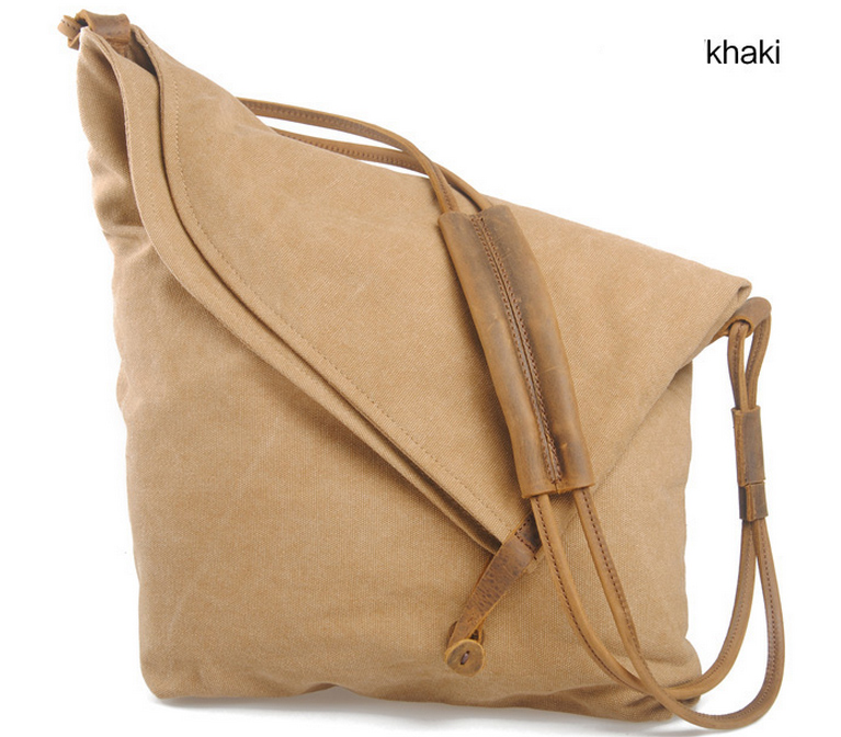 Khaki Vintage Retro Single Shoulder Bag Messenger Bag Hangbag Tote Bag Genuine Canvas Bag -vb116