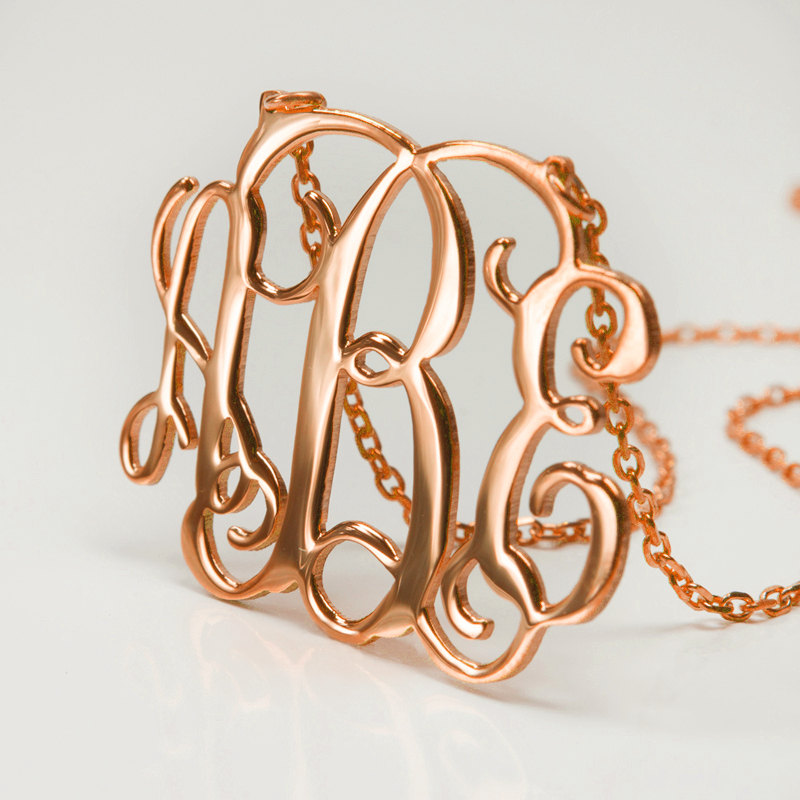 1.25inch Monogram Necklace Rose Gold Plated- 925 Sterling Silver Handmade