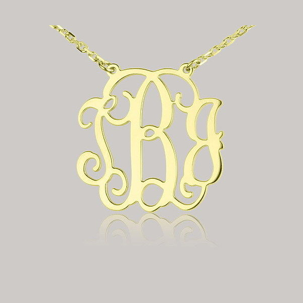 1.25inch Monogram Necklace 18k Gold Plated- 925 Sterling Silver Handmade