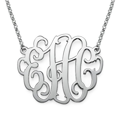 1.25inch Monogram Necklace - 925 Sterling Silver Handmade