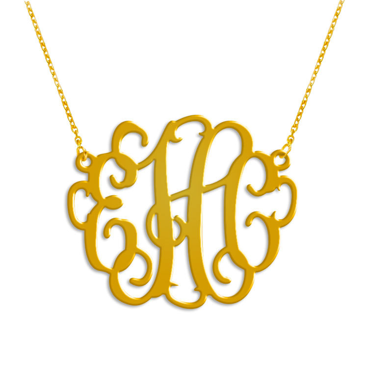 1.25inch Monogram Necklace 18k Gold Plated- 925 Sterling Silver Handmade